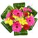 Spring. Bright and cheerful flower arrangement of roses, gerberas and spray chrysanthemums. Novosibirsk